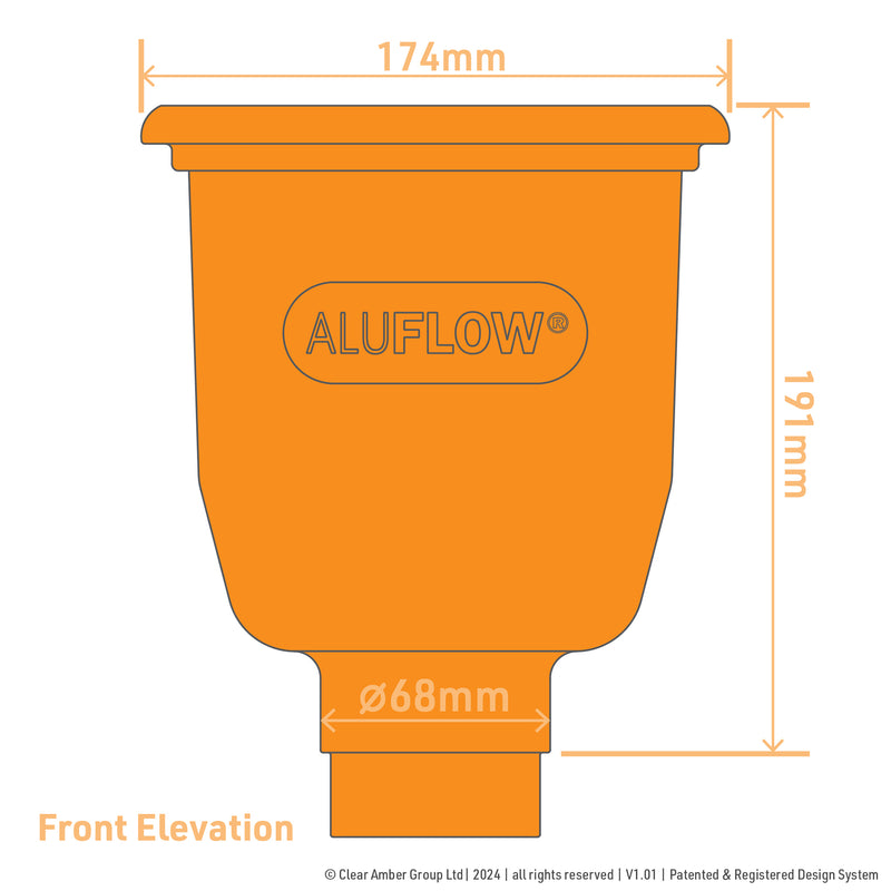 aluflow gutter hopper technical image