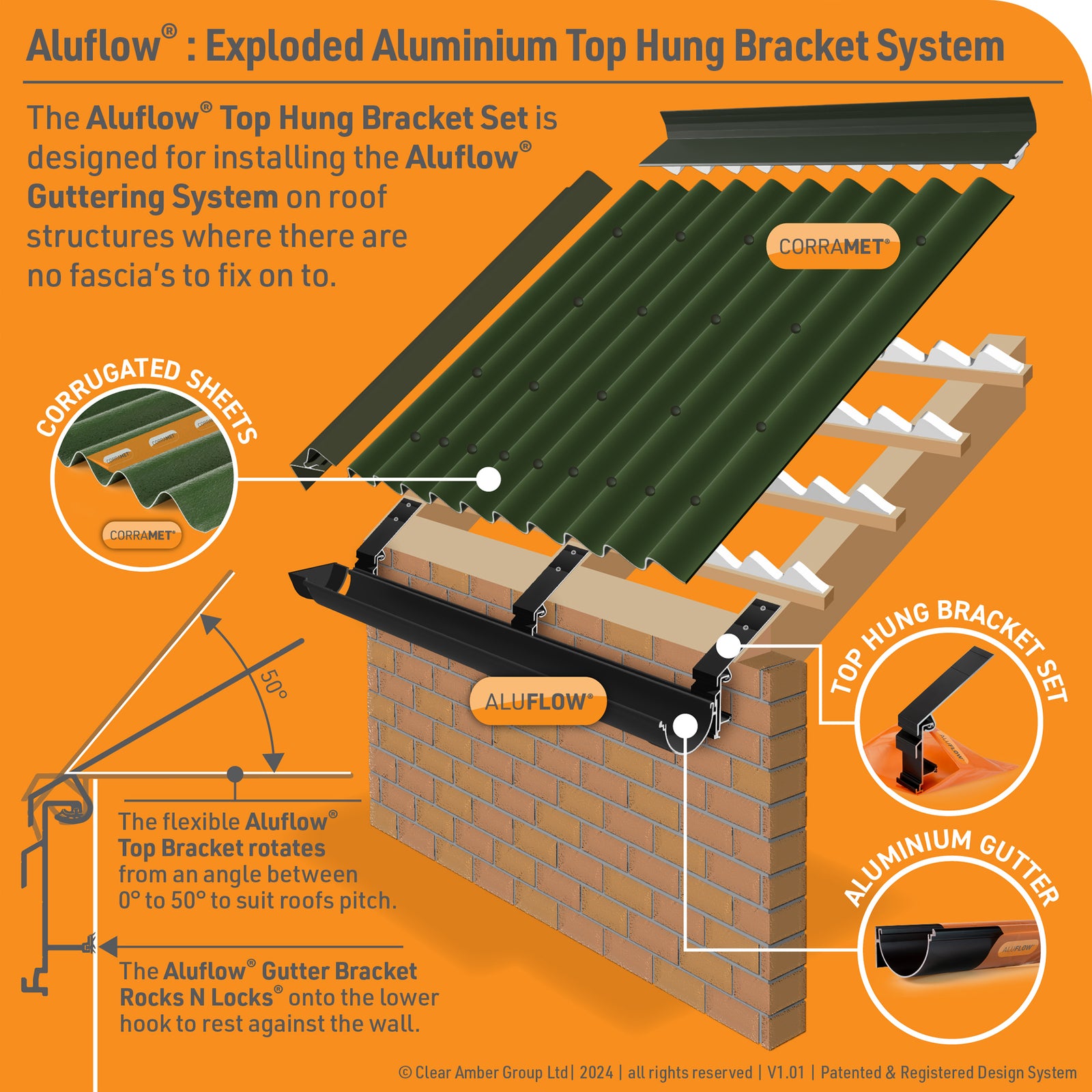 Aluflow Top Hung Gutter Brackets | Adjustable Angle