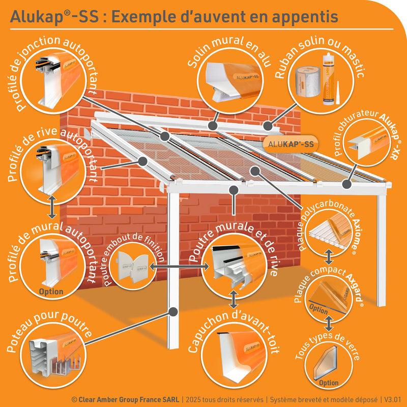 Exemple de toiture en appentis Alukap SS utilisant des profilés autoportants de longue portée [language-fr]