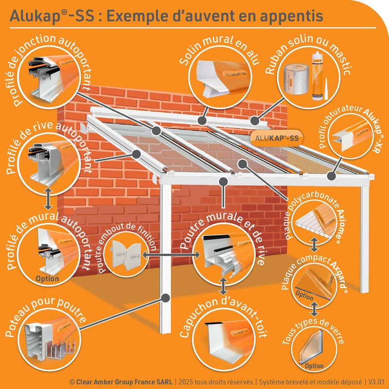 Exemple de toiture en appentis Alukap SS utilisant des profilés autoportants à profil bas [language-fr]