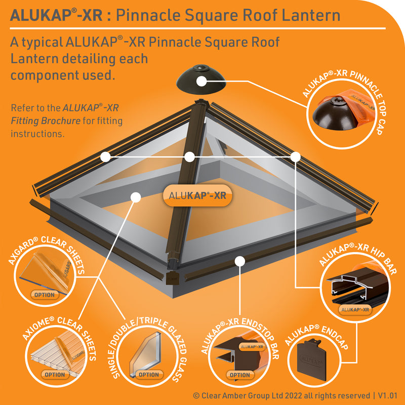 Alukap-XR Hip Bar Square Pinnacle Roof Lantern Example Project Brown