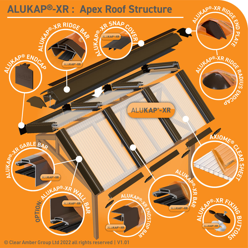 Alukap-XR Rafter Aluminium Glazing Bar Exploded Example Apex Roof Graphic