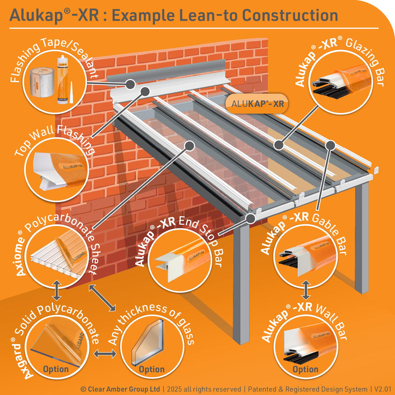 Amber Rafter Alukap-XR 45mm Aluminium Glazing Bar | Polycarbonate & Glass