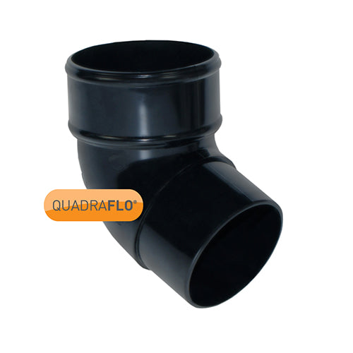 Quadraflo round downpipe 112deg offset bend black front view