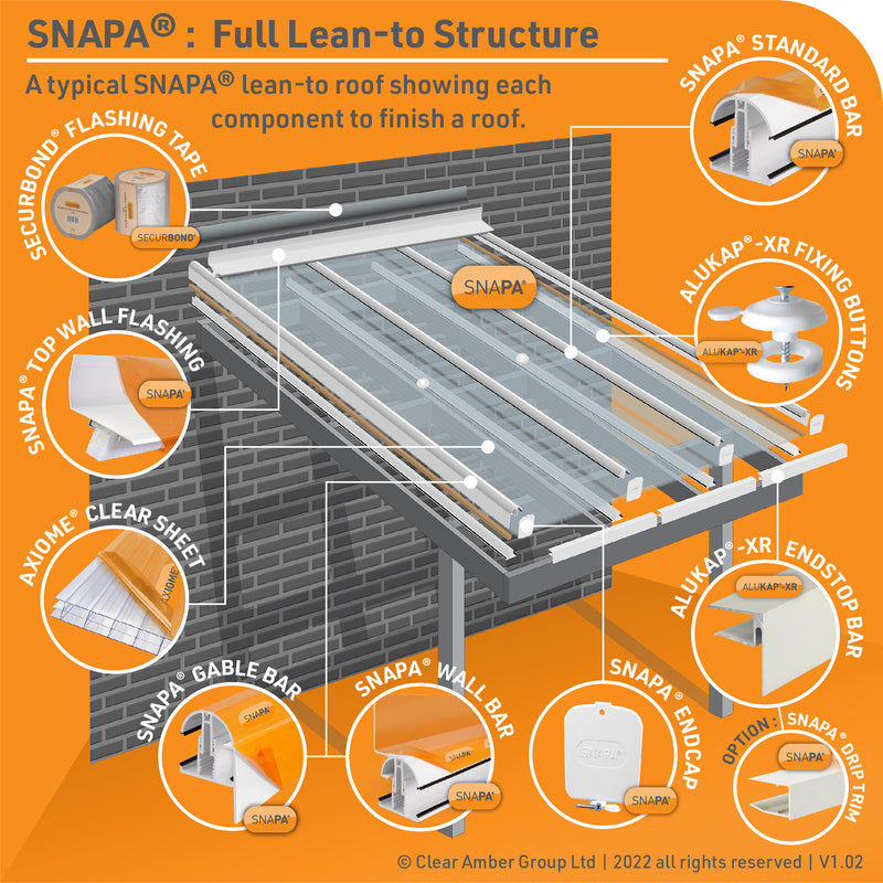 Snapa Snap Fix Glazing Bar Exploded Lean-to Roof Graphic
