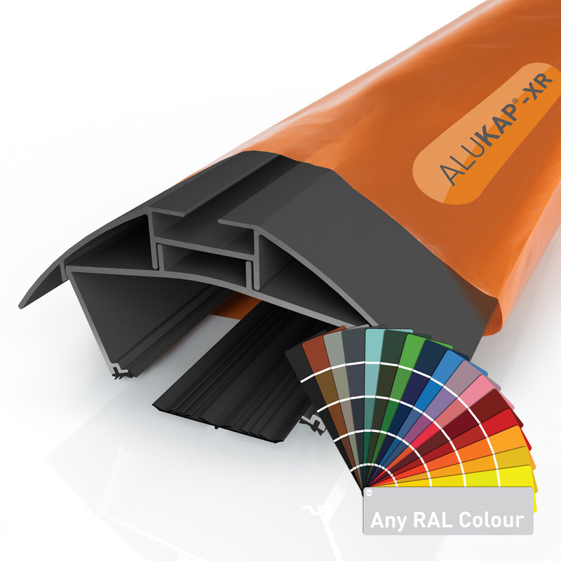 alukap xr ridge bar Any Ral Colour with 55mm rafter gasket Colour front view