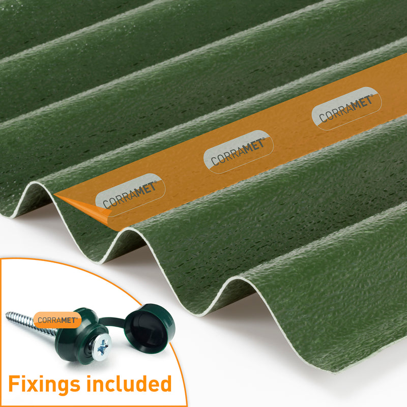 Corramet green corrugated roofing sheet kit front view